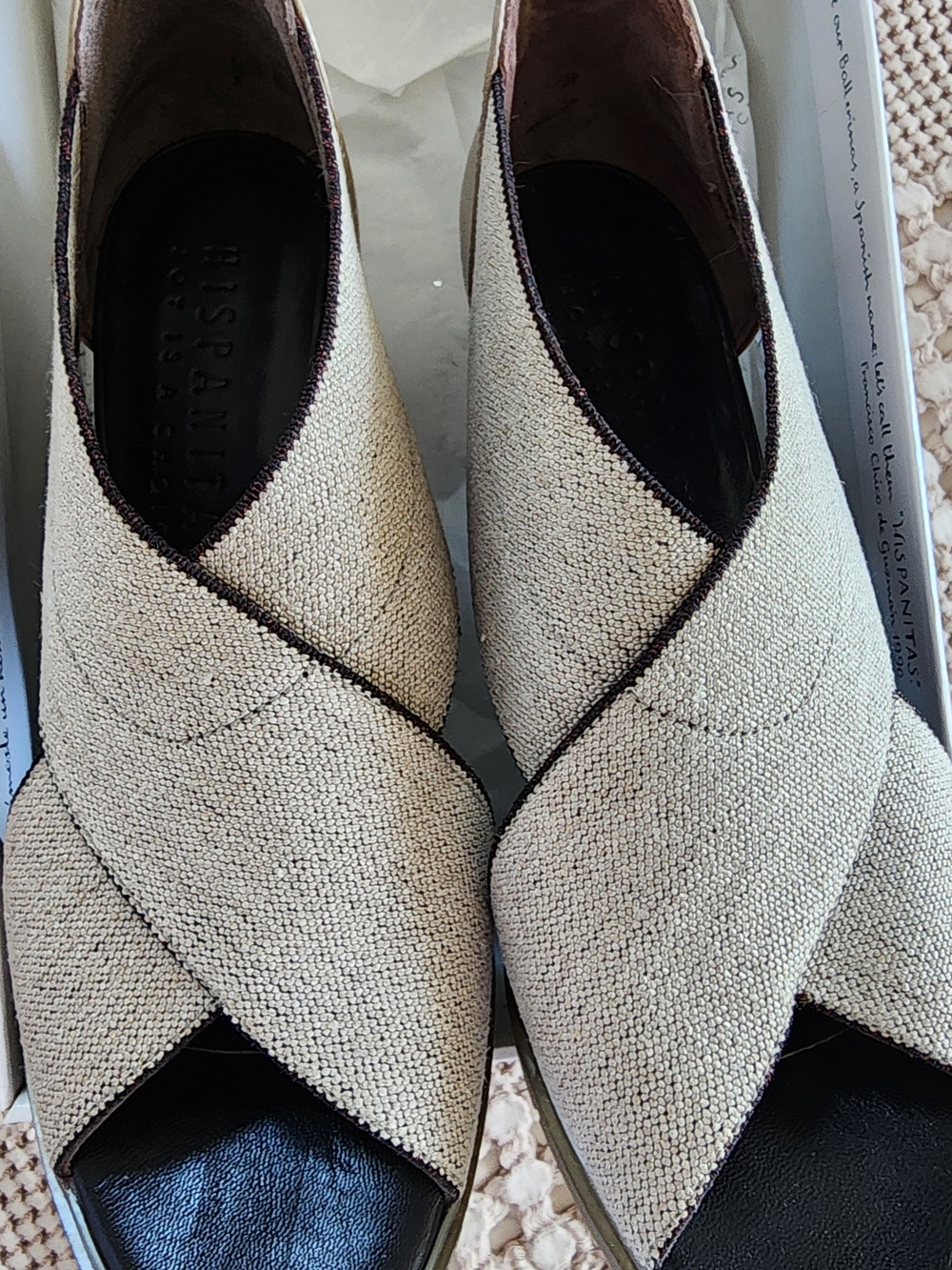 Hispanitas Tabarca  Sandals NIB Size EU 39 Beige Linen Block Heel